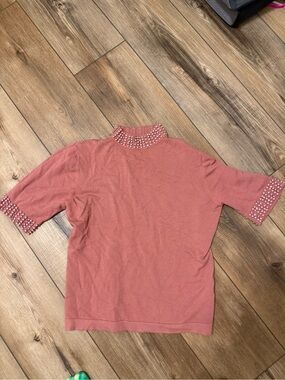 Milano Rose-Pink Pearl-Trim Short Sleeve Knit Top
